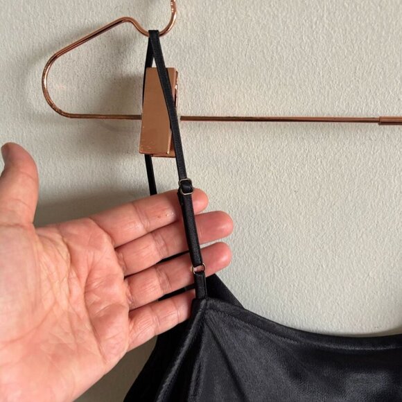 Anthropologie Women Shoulder Strap Shiny look Slip Satin Long Dress Black Size S - Picture 7 of 9